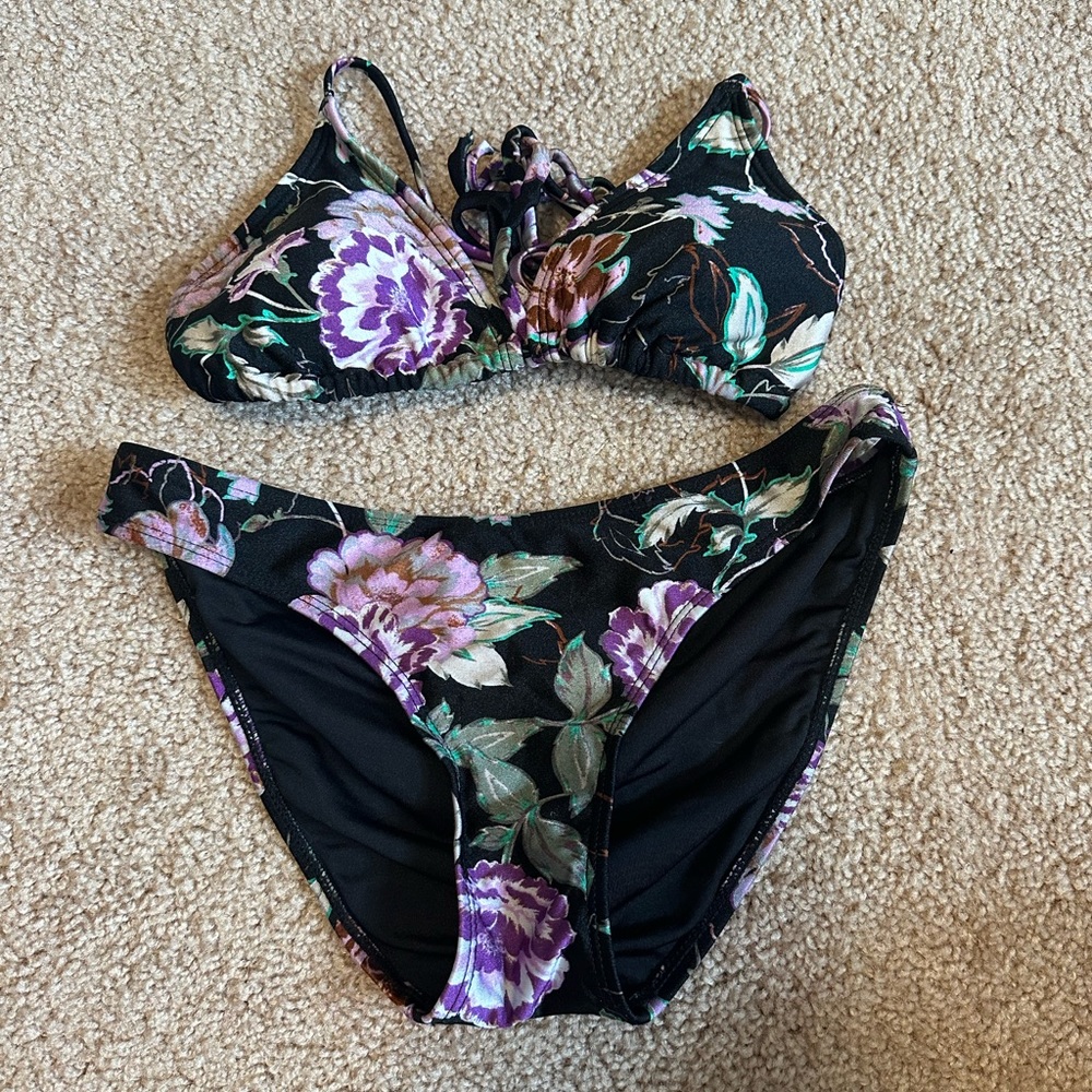 H&M Black Floral Bikini Set